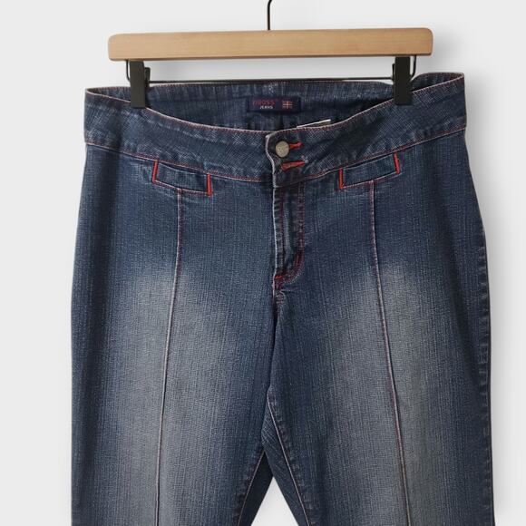 Vintage Y2K Vigoss Jeans Cropped Wide Leg Denim Sz 15/16 Red Stitching 90s 2000s - Picture 2 of 12